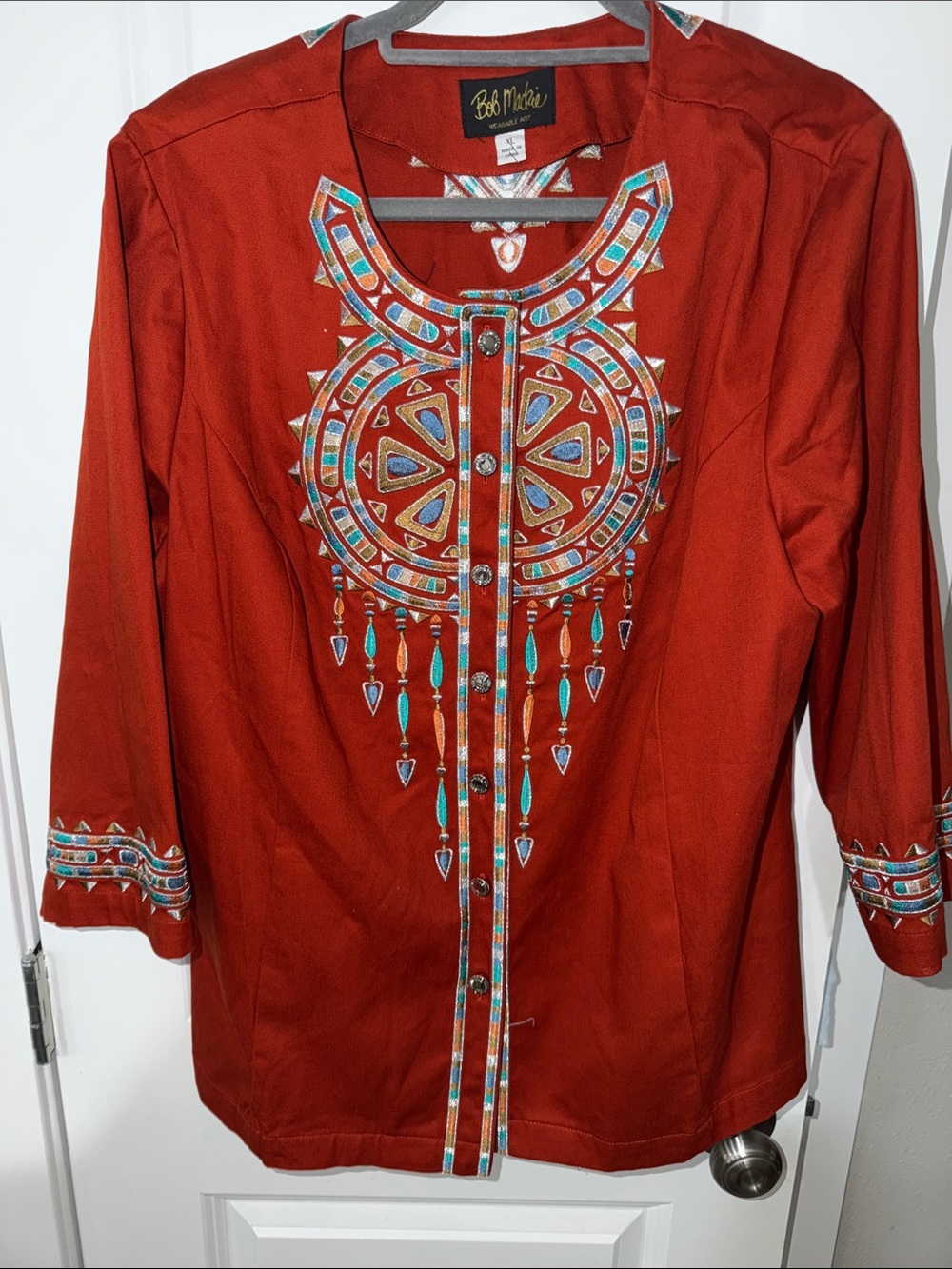 Bob Mackie Burnt Orange Embellished Tunic Top